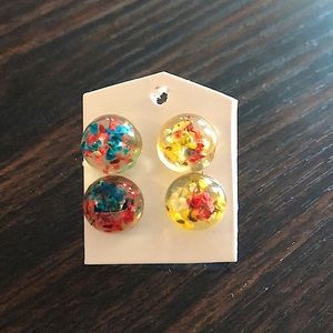 Handmade Resin and Blossom Stud Earrings - 2 Pairs